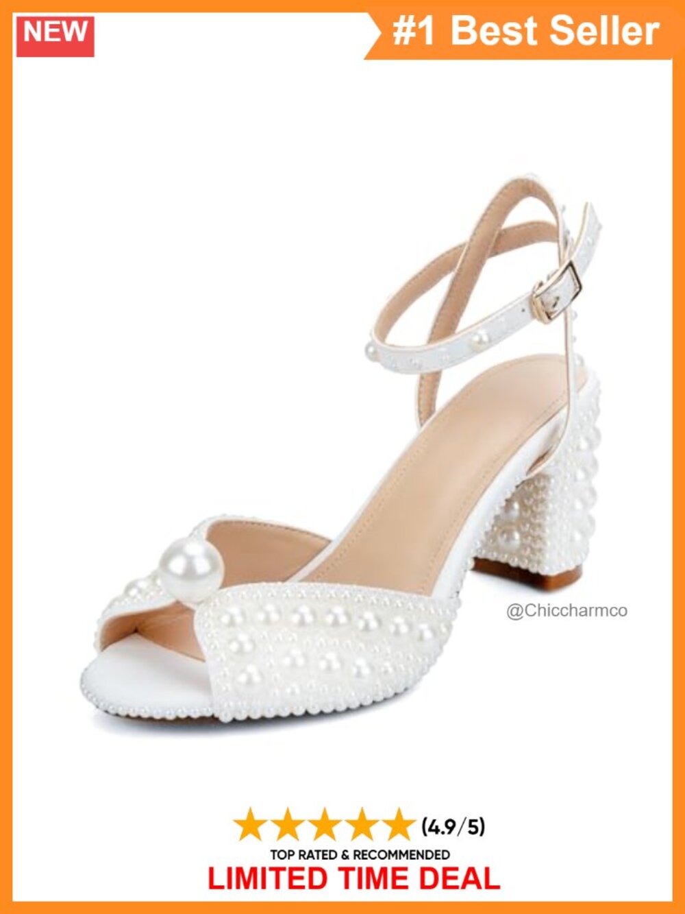 Pearl Heels Mid Block Ankle Strap Open Toe Sandals Wedding Party Evening